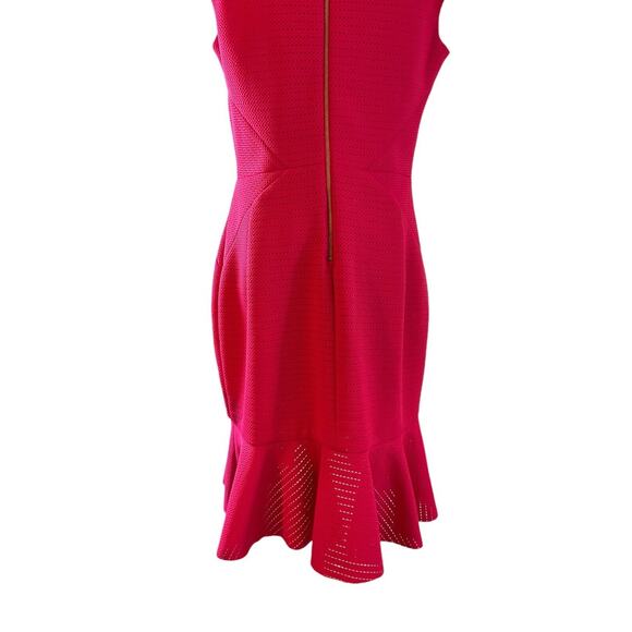 Caché Women's 10 Pink Textured Mesh Dress V Neck Cap Sleeve Fitted Mermaid Hem - Picture 12 of 12